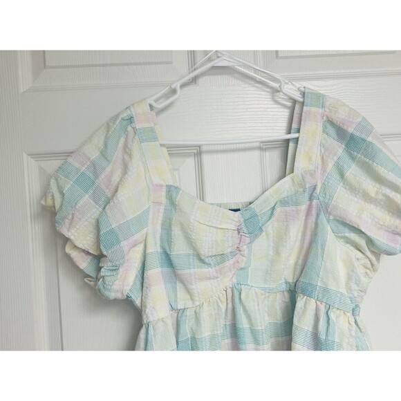 Old Navy Women's Pastel Pink Blue Yellow Puff Sleeve Cropped Top Size XL Ruffle - Picture 3 of 7